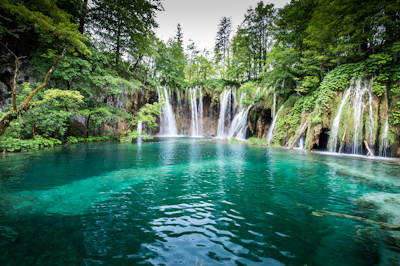 The waterfalls and deep colour of the lakes