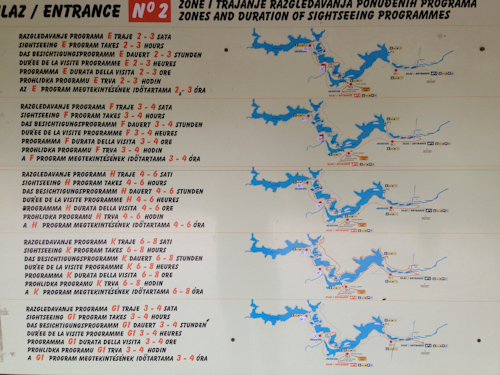 We roughly walked the top route (E) on the first day, and half of E (in reverse starting at P2) + the second route down on the second day. But the time estimates it says were way off! Some were much longer or shorter
